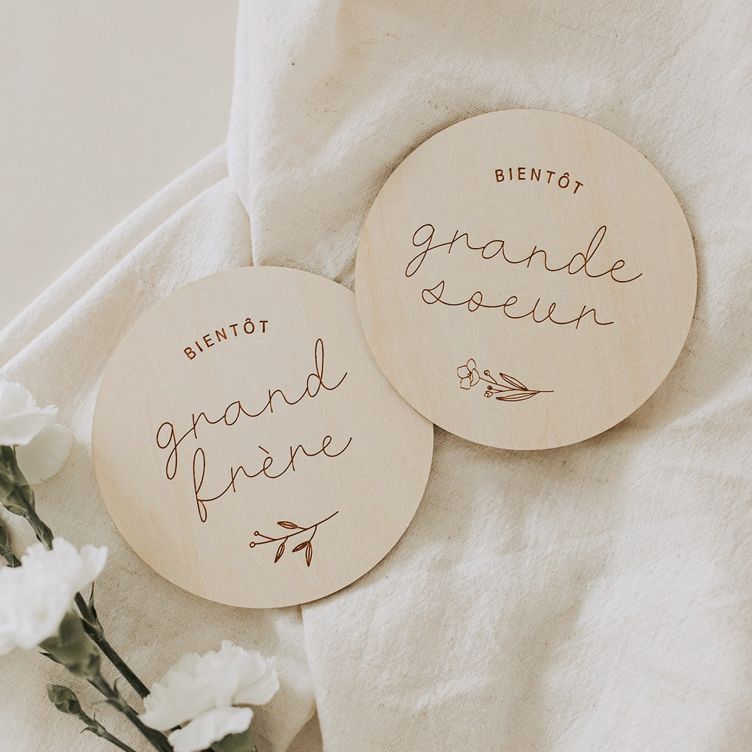 Pastille de bois - Bientôt grand frère/soeur