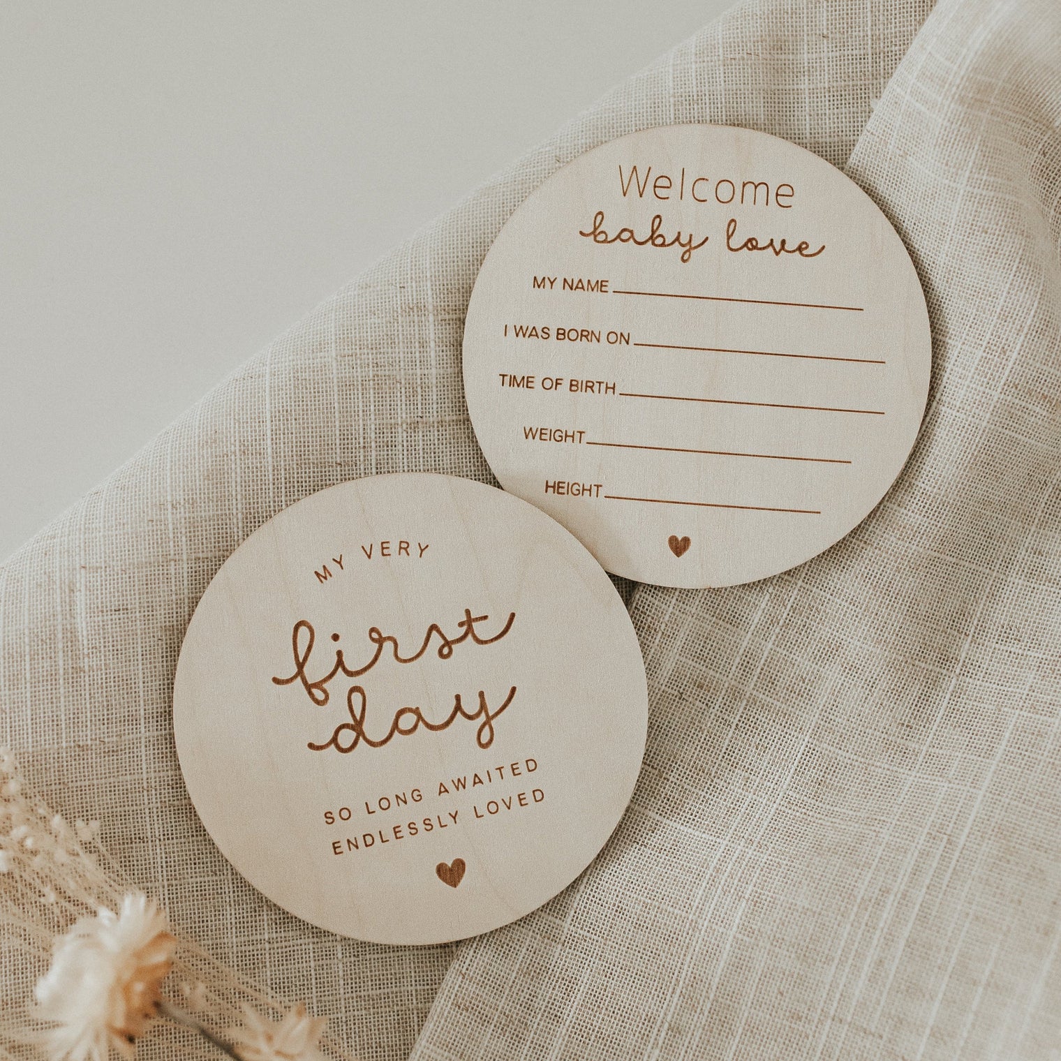 Wooden milestone disc – Birth