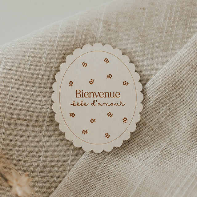 Pastille de bois - Naissance Fleurs