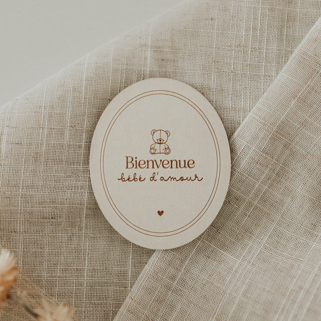 Pastille de bois - Naissance ourson
