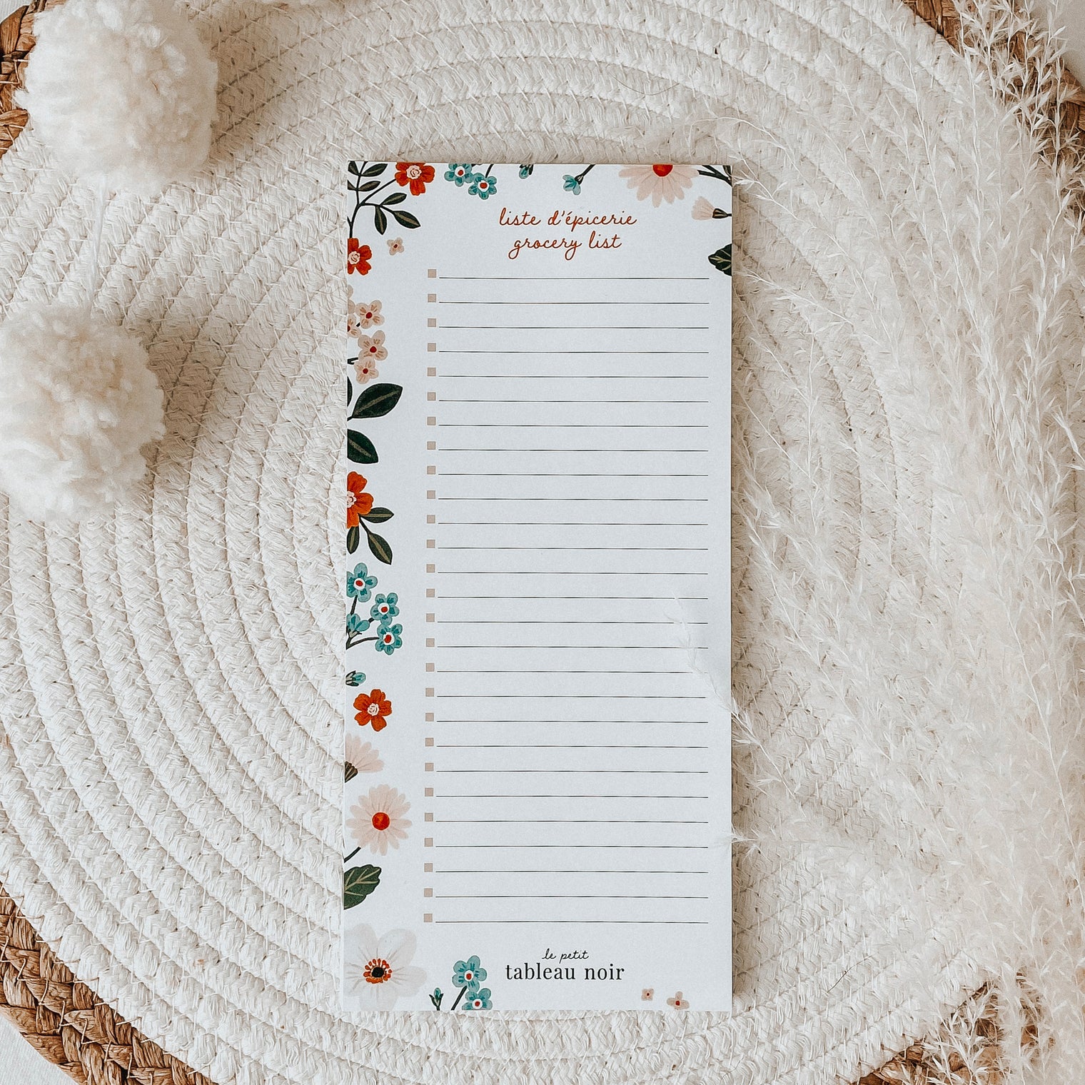 Bloc-notes liste d'épicerie Fleurs