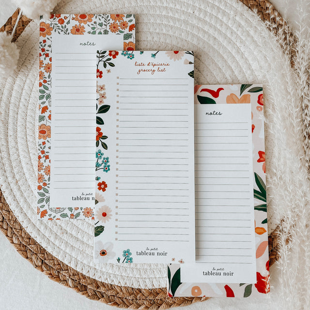 Bloc-notes liste d'épicerie Fleurs