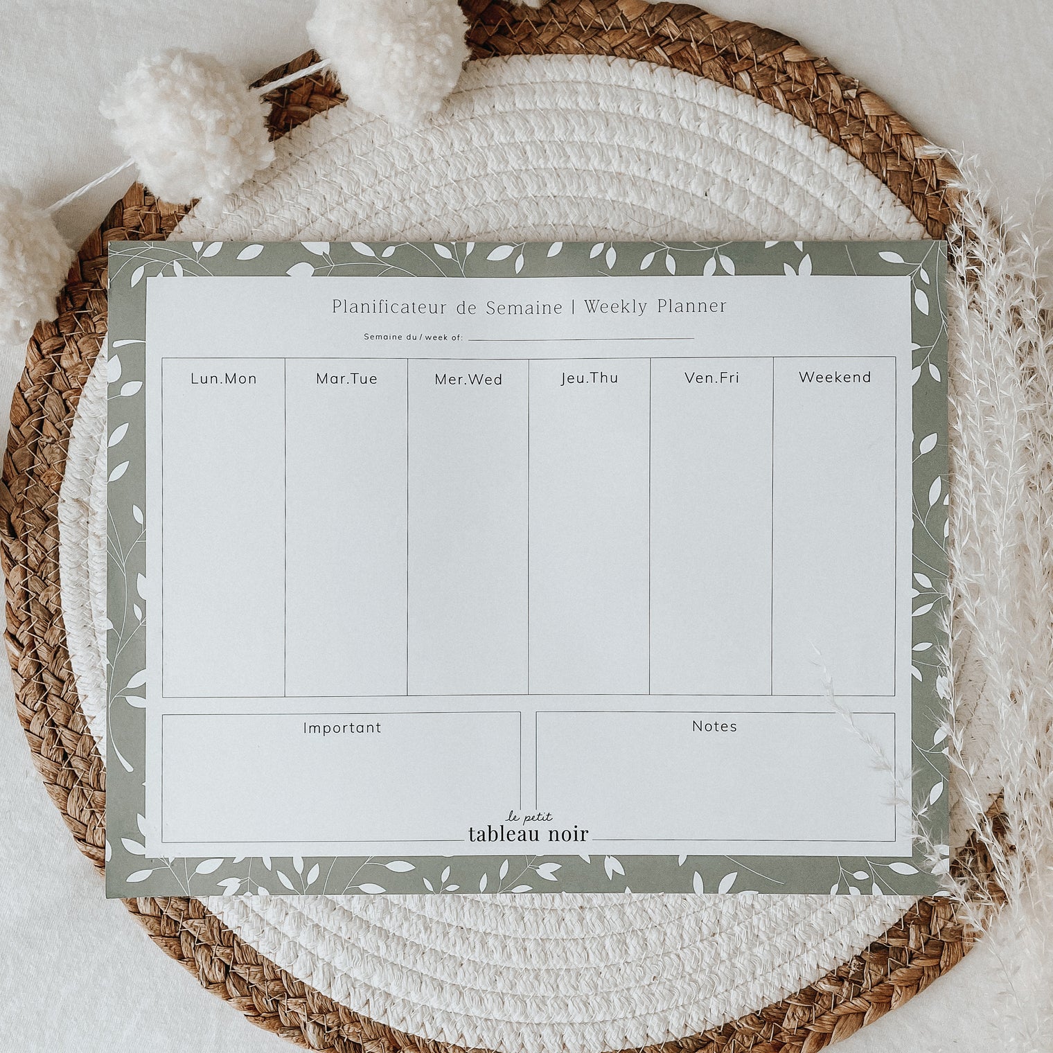 Planificateur de semaine Feuillage